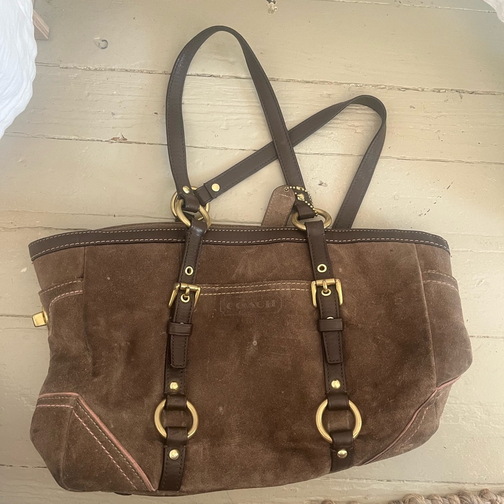 Coach Brown Suede & Gold Tote Bag